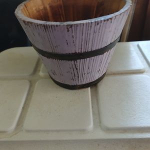 VINTAGE SMALL WOODEN BARREL SHAPED PLANTER OR ETC.